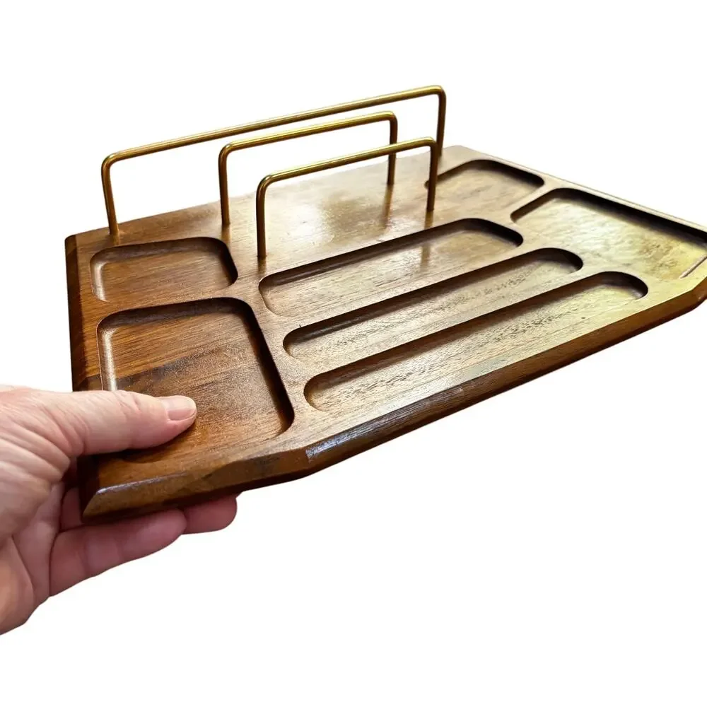 Vintage walnut desk or dresser caddy mid century home decor organizer unisex men